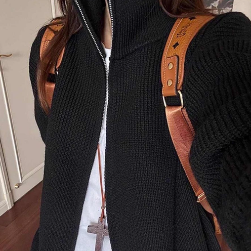 グレーのカーディガンにタートルネックのセーターコート男女秋冬のゆったりとした怠惰な風ニットのカップルのシンプルなコート