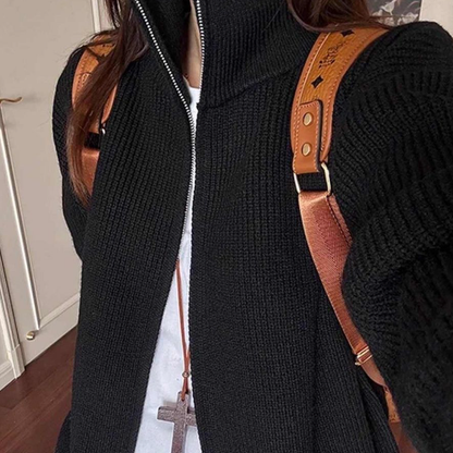 グレーのカーディガンにタートルネックのセーターコート男女秋冬のゆったりとした怠惰な風ニットのカップルのシンプルなコート